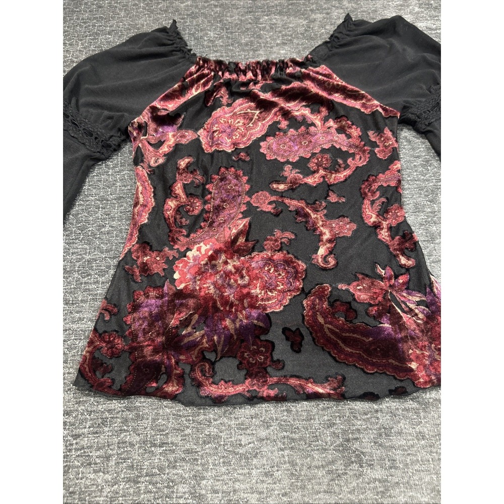 Y2K Candie's Paisley Velvet Bell Sleeve Boho Goth Peasant Top Size S - Picture 14 of 14